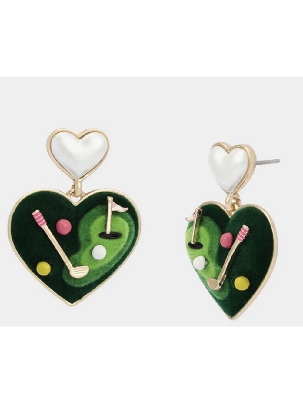 Betsey Johnson Earrings Heart Golf Double Drop Earrings Green - NWT